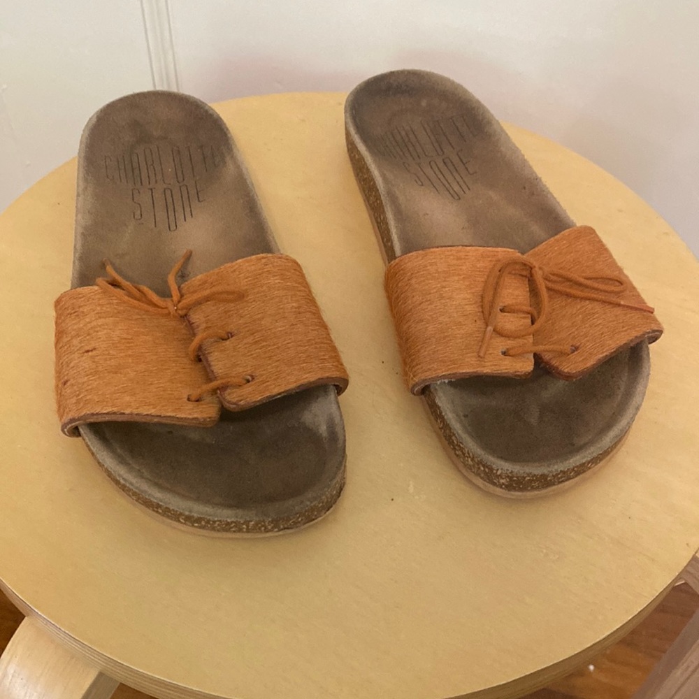Charlotte Stone Rare Cork Pony Hair Sandals size 7